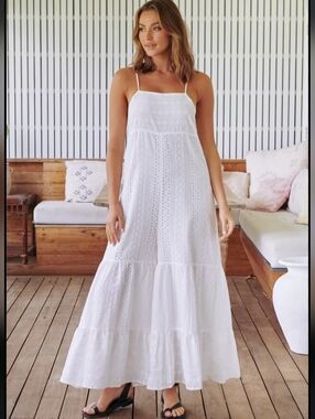 JAASE White Eyelet Maxi Dress - Sleeveless Summer Dress Size M